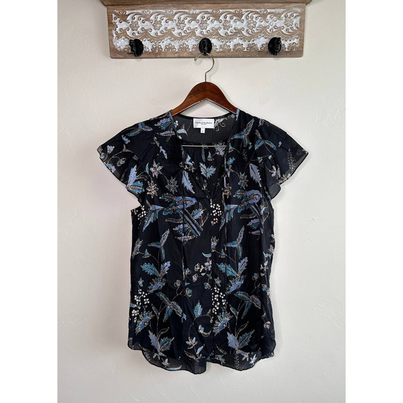 Charlotte Brody Tops - Charlotte Brody Butterfly Blouse Navy Jasmine Batik Floral Short Sleeve Shirt
